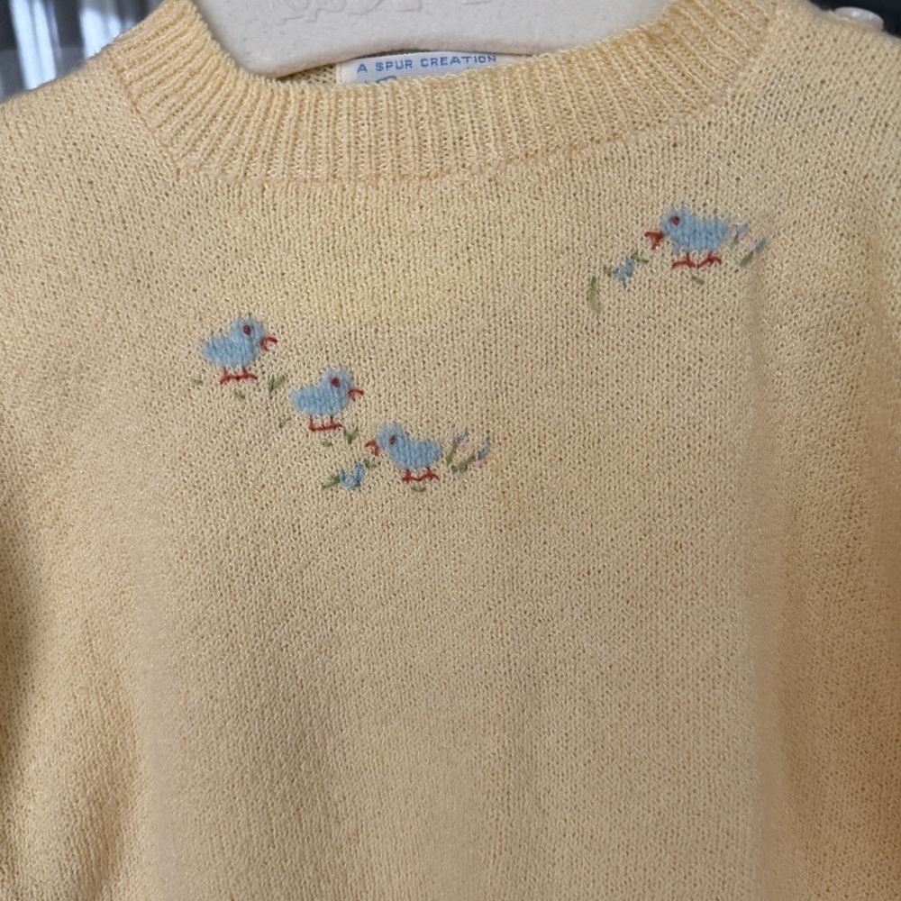 Vintage 60s baby embroidered Knit Sweater Bouclé Ducks unisex short sleeve top - Picture 3 of 7